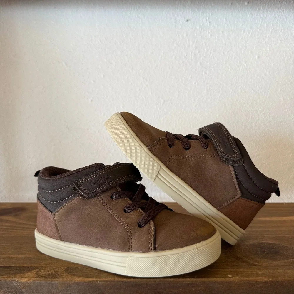 OshKosh B'gosh Brown High Top Sneakers Toddler Boys Hook Loop Size 10M